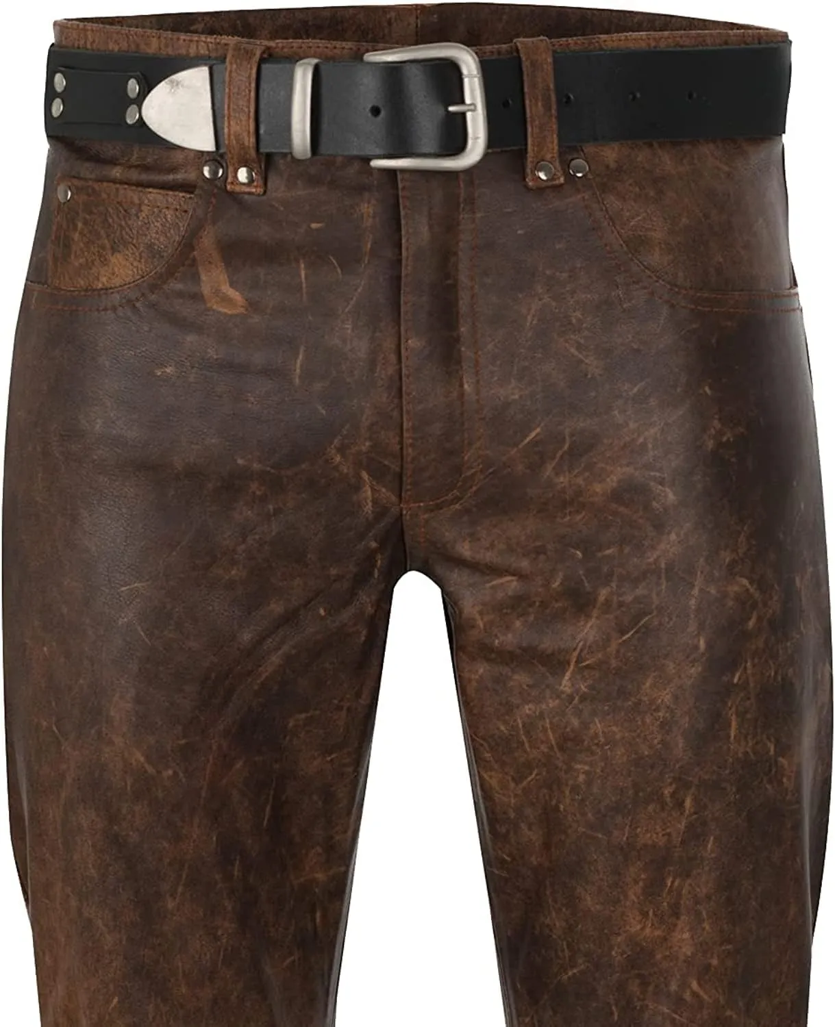 Cowboy Western Traditional Native American Leather Pants for Men Casual Classic Breeches Fashion Pant