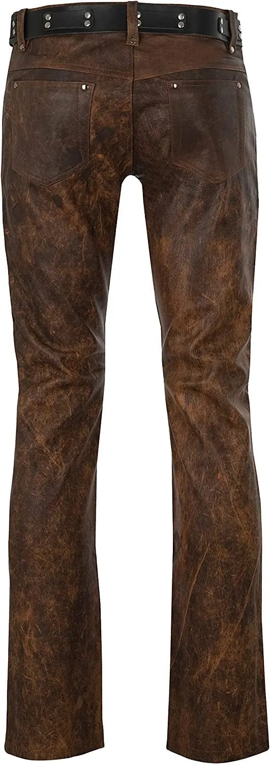 Cowboy Western Traditional Native American Leather Pants for Men Casual Classic Breeches Fashion Pant