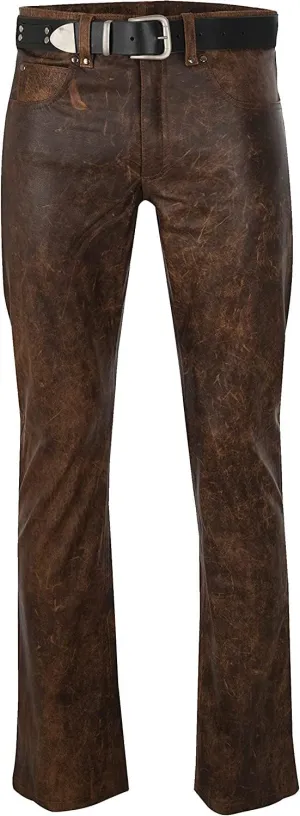 Cowboy Western Traditional Native American Leather Pants for Men Casual Classic Breeches Fashion Pant