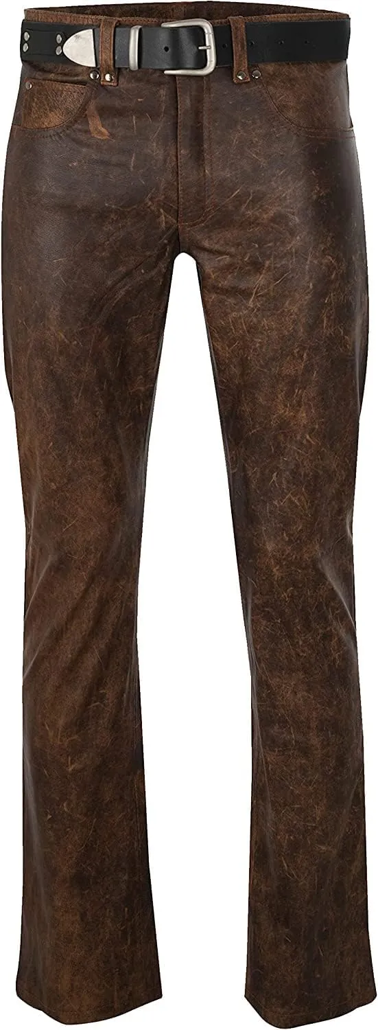 Cowboy Western Traditional Native American Leather Pants for Men Casual Classic Breeches Fashion Pant