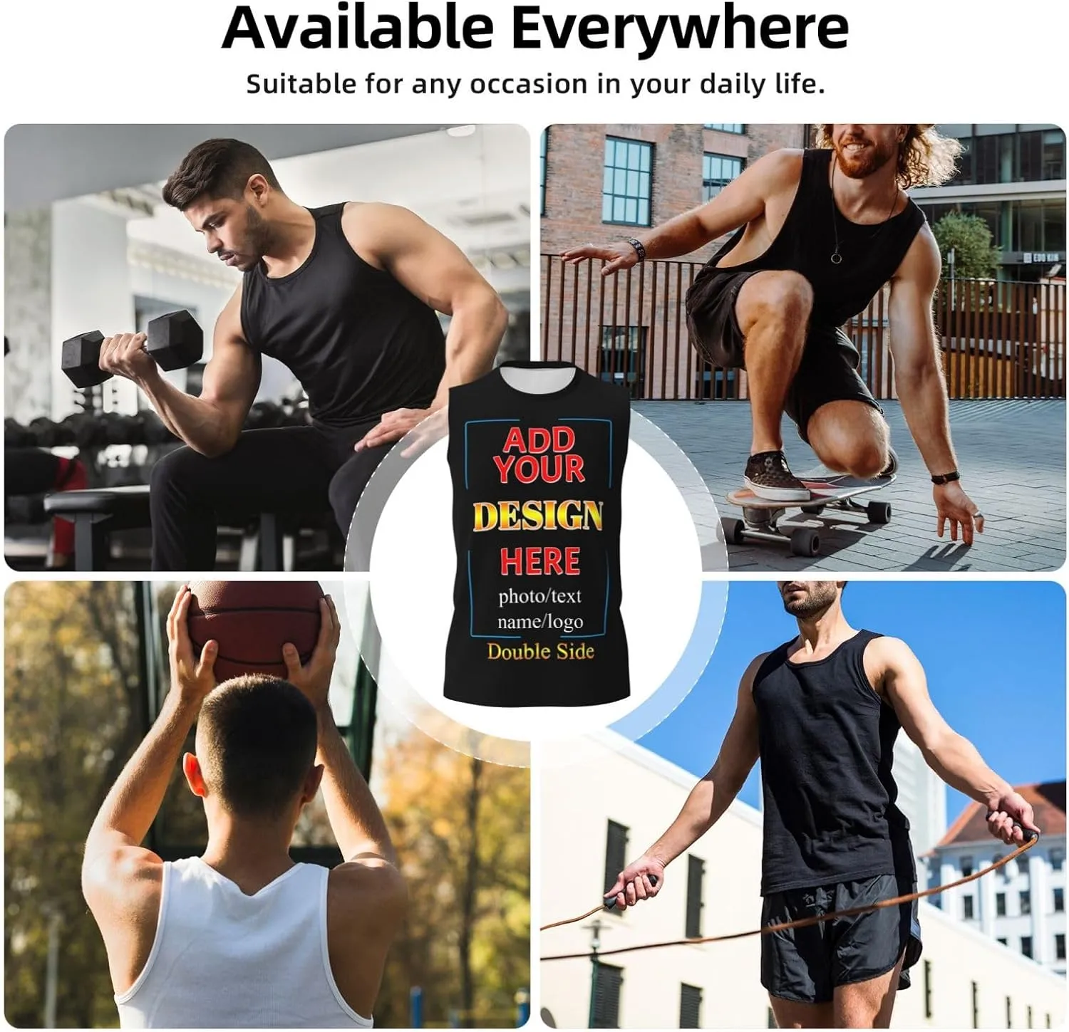 Custom Mens Tank Tops Undershirt Personalized Sleeveless T Shirts for Men with Logo Quick Dry Tops for Workout Gym Running