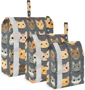Cute Cartoon Cat Packing Cubes for Travel 3 Set Compression Bags Suitcase Organizer Bags Set for Travel Compression