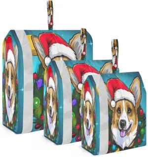 Cute Christmas Corgi Dog Packing Cubes for Travel 3 Set Packing Compression Cubes Luggage Packing Organizers for Travel Essentials
