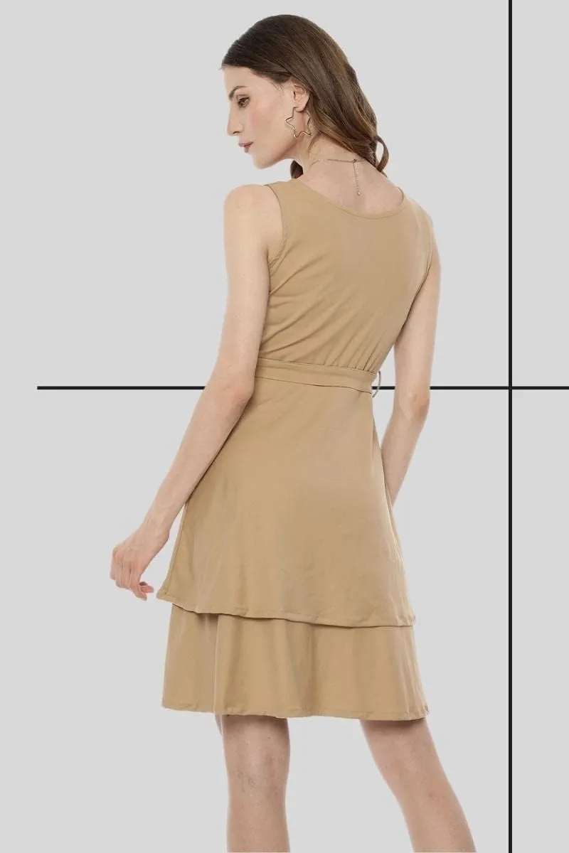 Cute Dresses for Women V Neck Faux Wrap Casual Summer Flowy Fit and Flare Mini Belted Waist Solid Ruffle Tank Dress