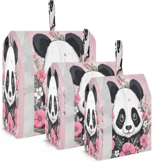 Cute Panda Fflowers Packing Cubes for Travel 3 Set Packing Bags Luggage Packing Organizers for Travel Essentials