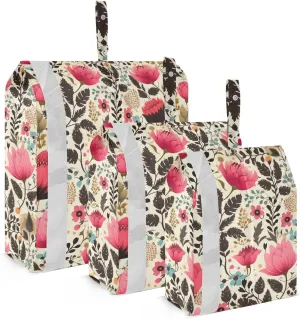 Cute Pink Floral Flowers Leaves Packing Cubes for Travel 3 Set Compressible Packing Cubes Luggage Bags Organizer for Packing