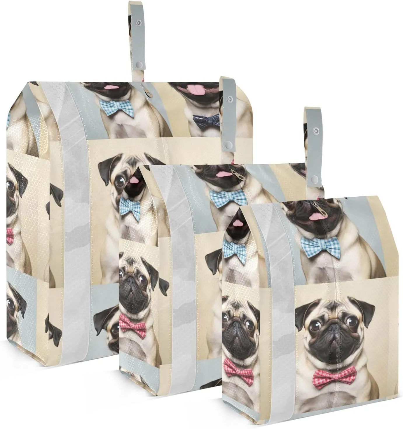 Cute Pug Dogs Puppy Packing Cubes for Travel 3 Set Travel Packing Cubes Luggage Organizers for Suitcase