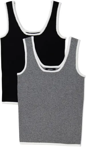 Dokotoo 2 Pack Tank Top for Women Summer Sleeveless Scoop Neck Ribbed Knit Color Block Slim Fitted Cami Tops Shirts