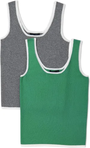 Dokotoo 2 Pack Tank Top for Women Summer Sleeveless Scoop Neck Ribbed Knit Color Block Slim Fitted Cami Tops Shirts