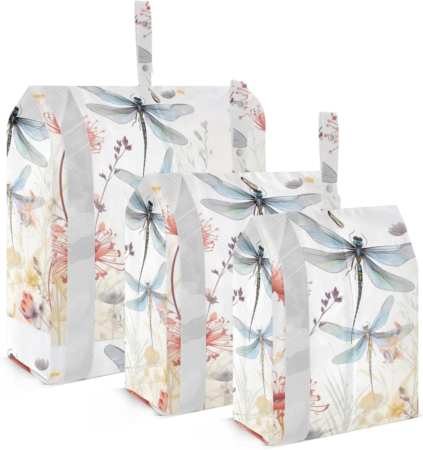 Dragonflies Flowers Floral White Packing Cubes for Travel 3 Set Travel Packing Cubes Luggage Packing Organizers for Woman Man
