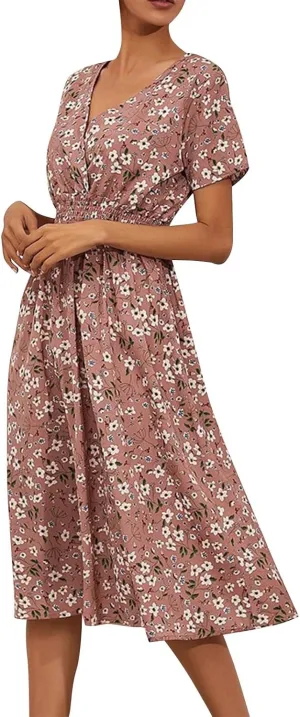 Dresses for Women 2025 Swing Flowy Ruffle Hem Swing Spring Summer Casual Womens Summer Dresses