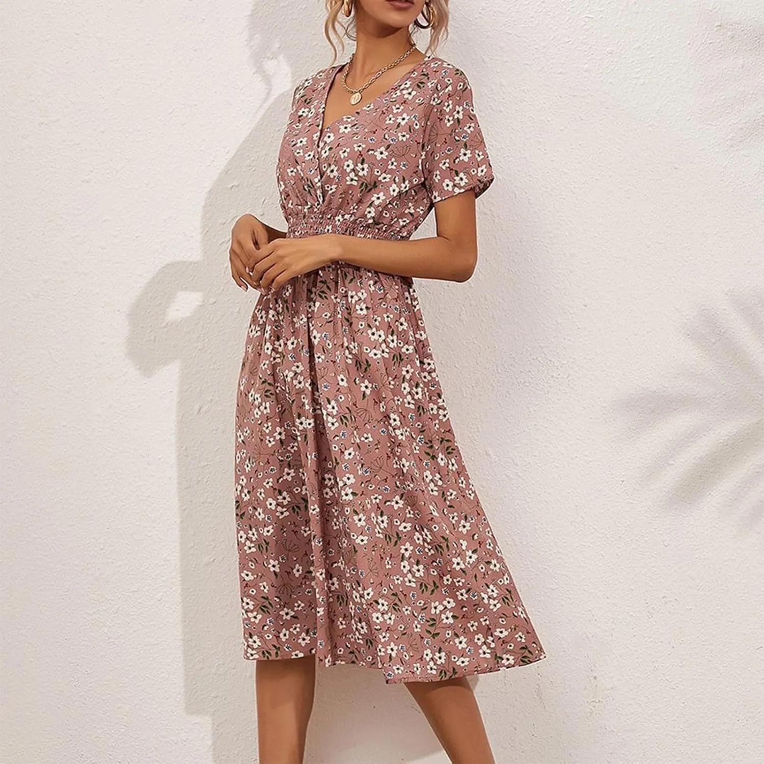 Dresses for Women 2025 Swing Flowy Ruffle Hem Swing Spring Summer Casual Womens Summer Dresses