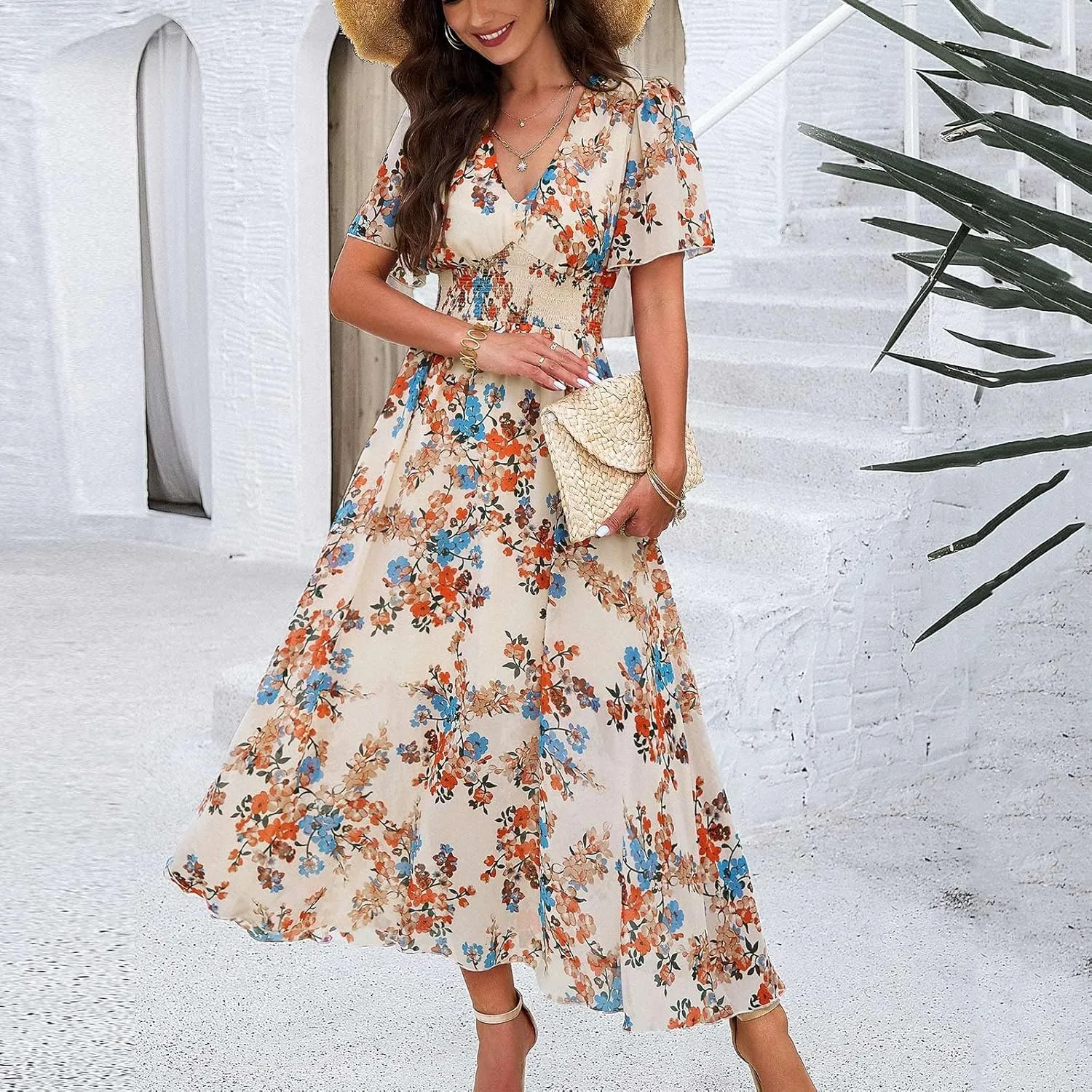 Easter Dress for Women Casual Spring Summer Womens Dresses for Wedding Guest Floral Print Women