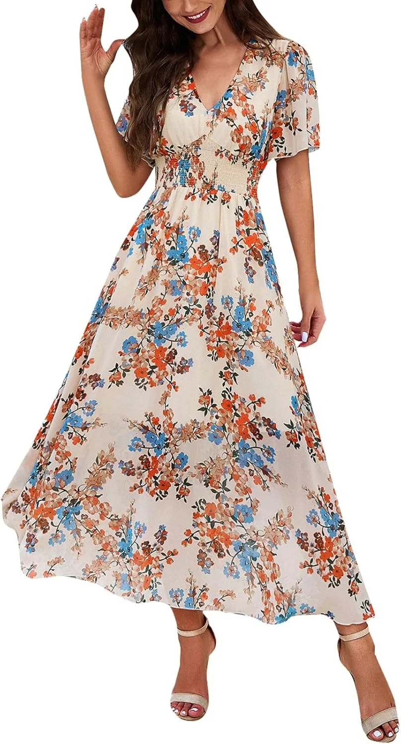 Easter Dress for Women Casual Spring Summer Womens Dresses for Wedding Guest Floral Print Women