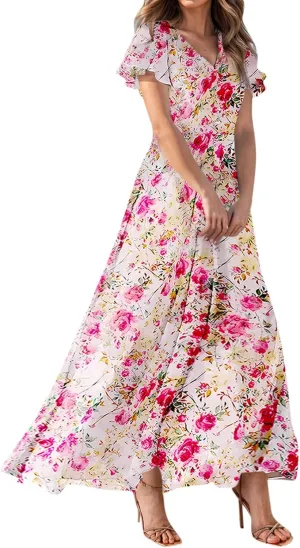 Easter Dress for Women Chiffon Dress Summer Dresses for Women 2025 Swing Swing Flowy Ruffle
