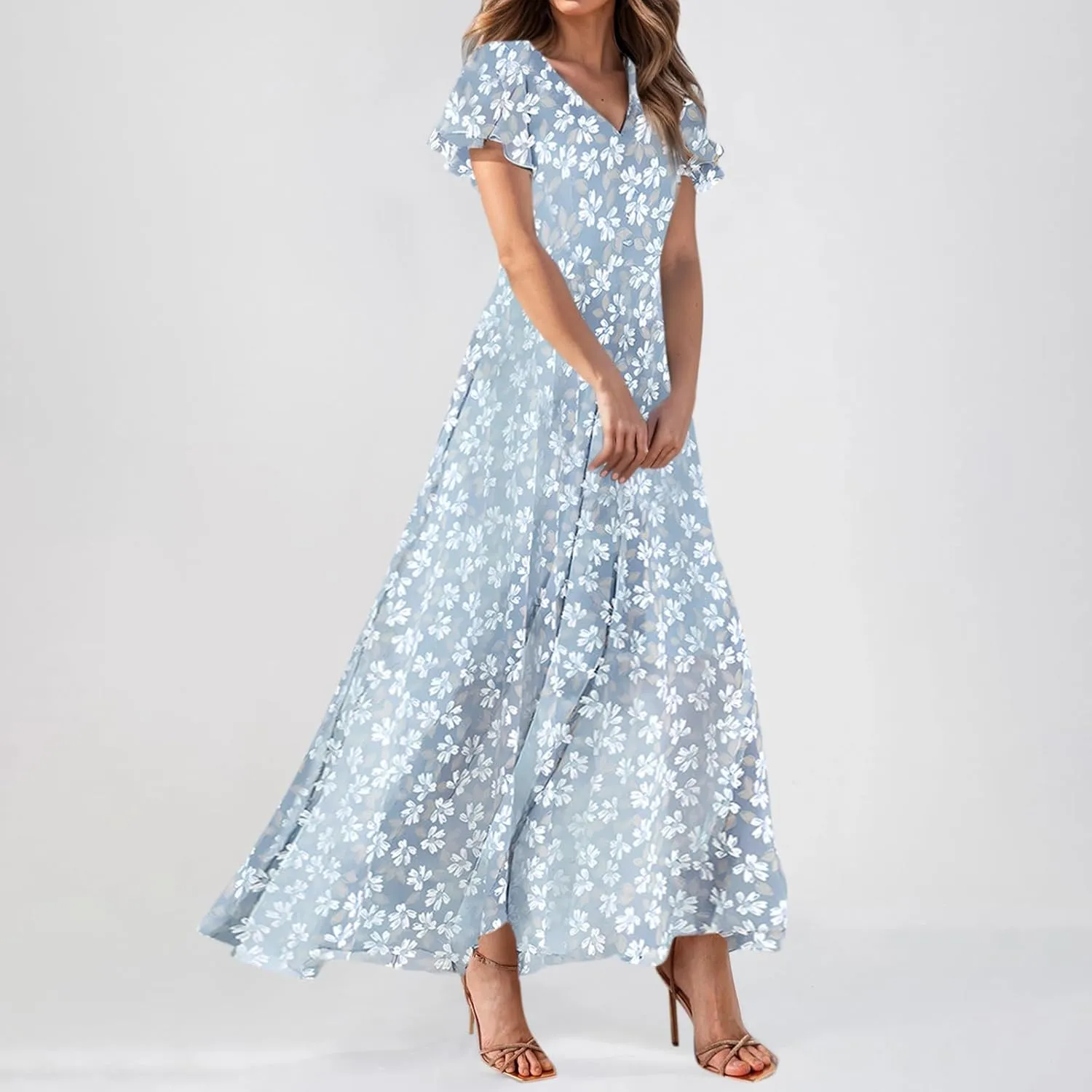Easter Dress for Women Chiffon Dress Summer Dresses for Women 2025 Swing Swing Flowy Ruffle