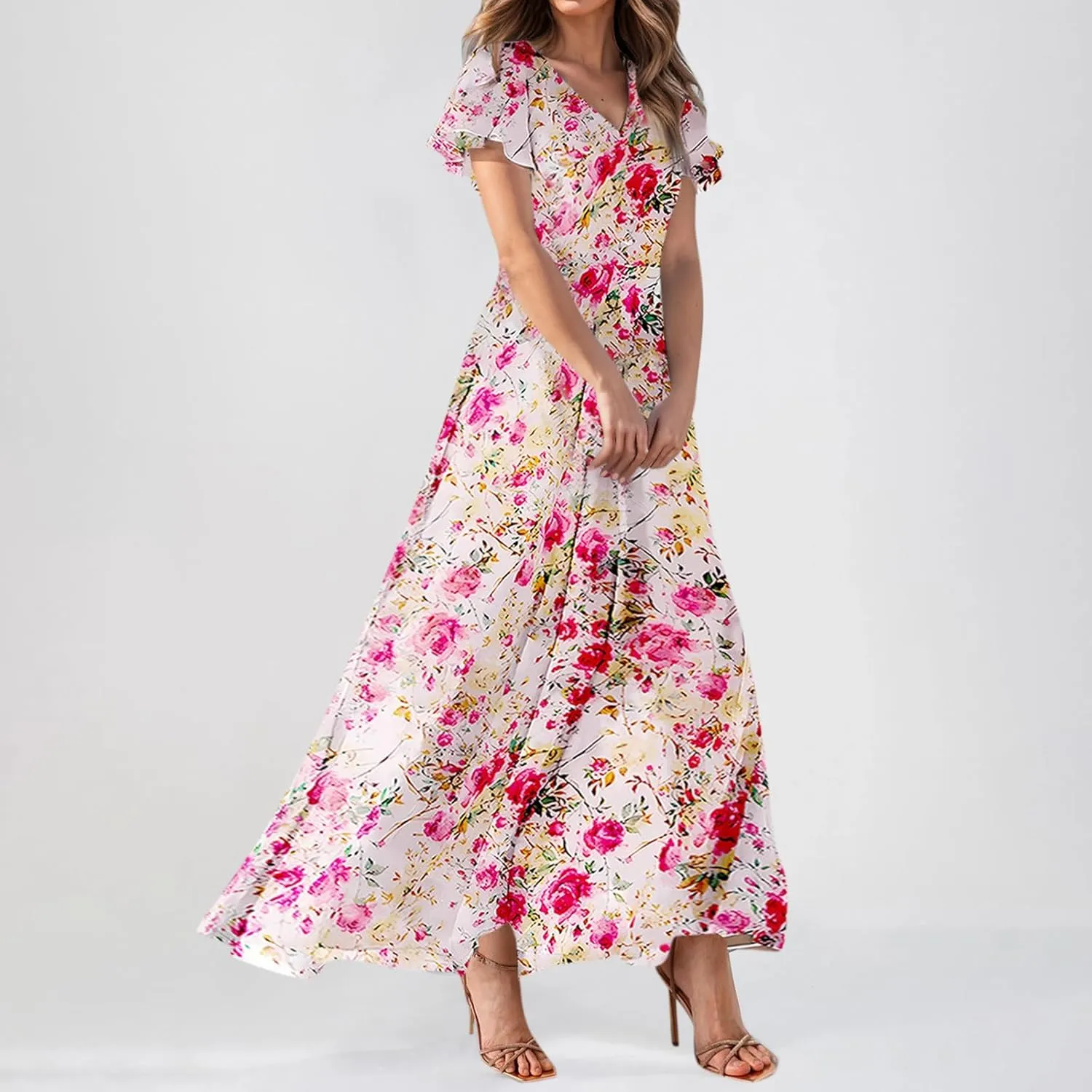Easter Dress for Women Chiffon Dress Summer Dresses for Women 2025 Swing Swing Flowy Ruffle