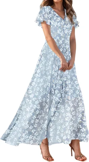 Easter Dress for Women Chiffon Dress Summer Dresses for Women 2025 Swing Swing Flowy Ruffle