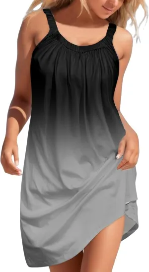 Eduavar Summer Dresses for Women 2024, Sun Dresses for Women Casual Gradient Print Sleeveless Beach Mini Tank Dress Cover Up