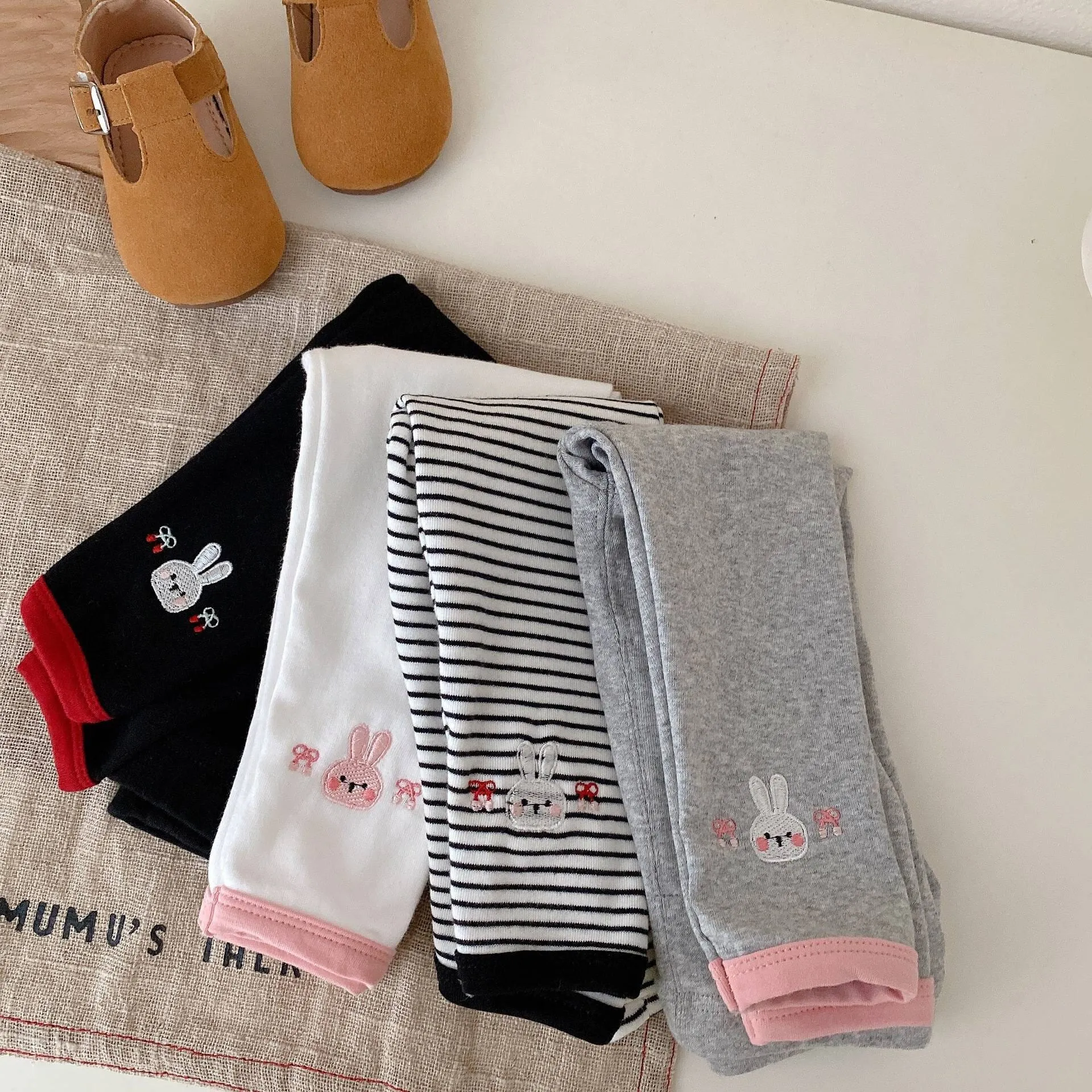 Embroidered Bunny Two Tone Leggings