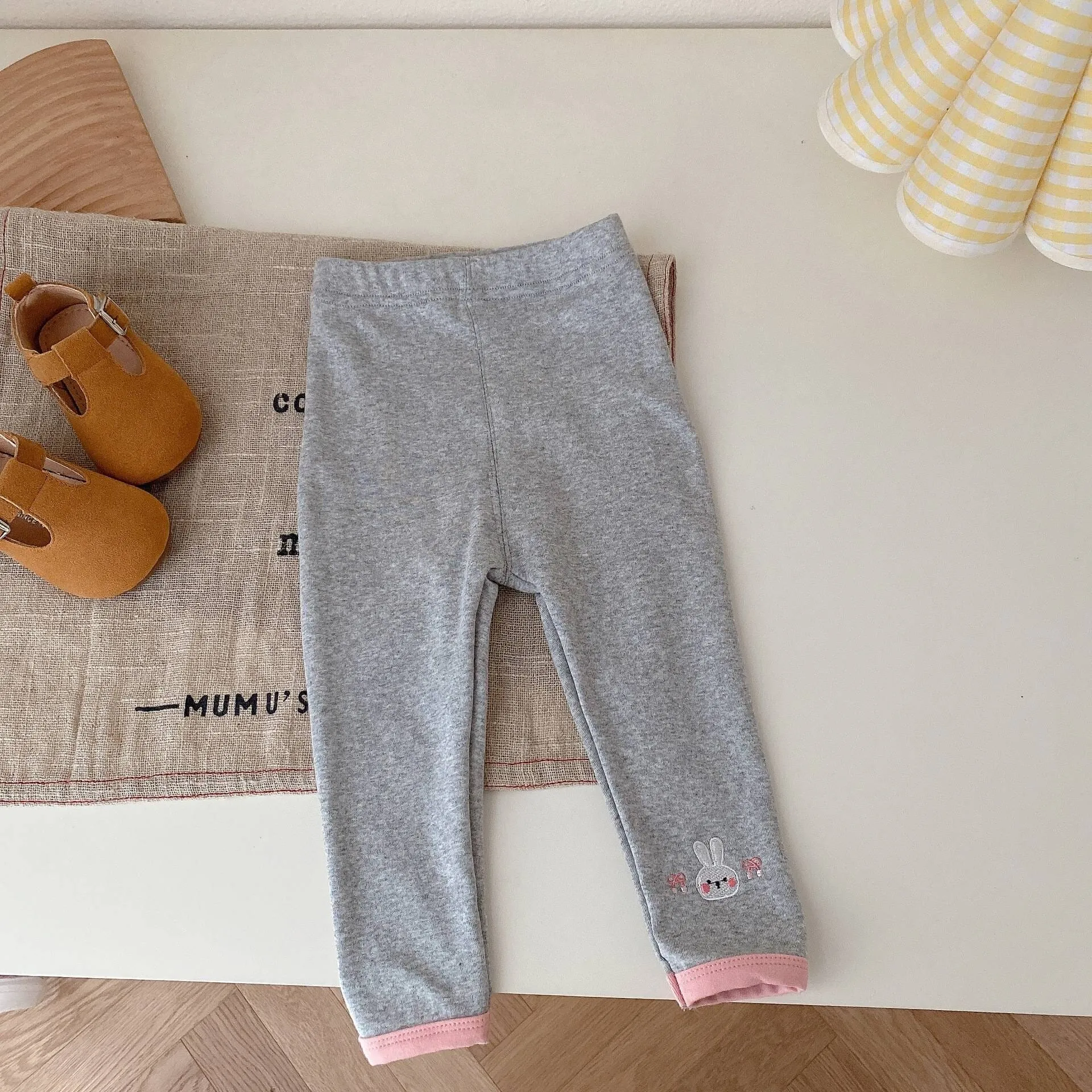 Embroidered Bunny Two Tone Leggings