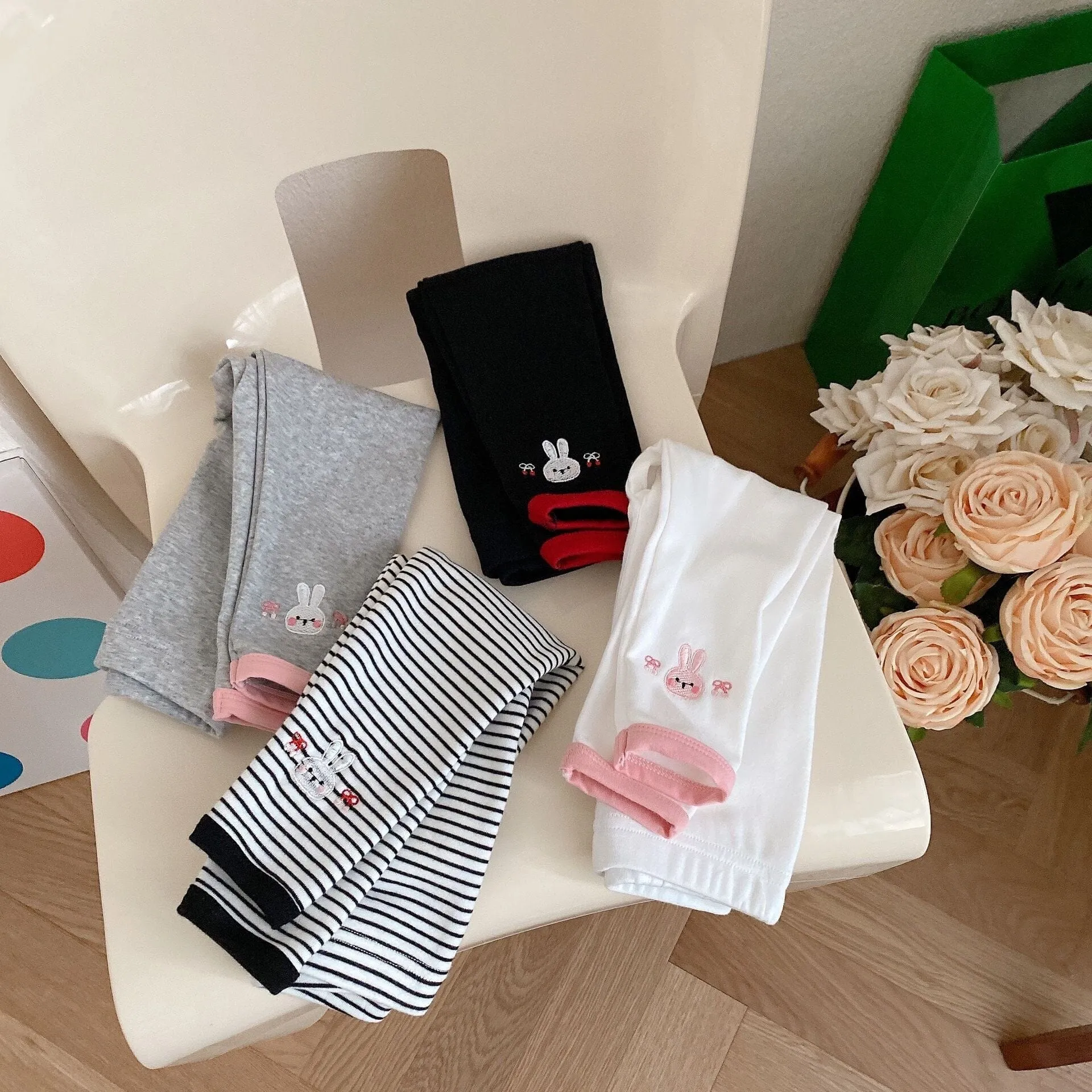 Embroidered Bunny Two Tone Leggings