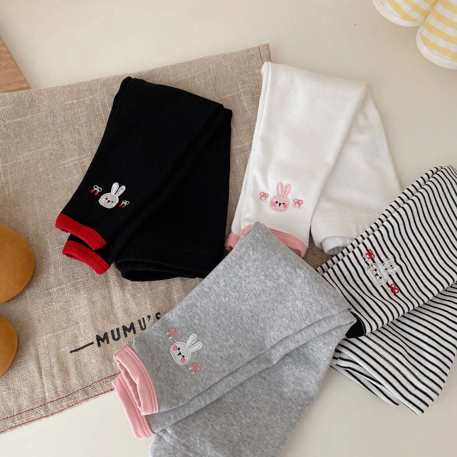 Embroidered Bunny Two Tone Leggings