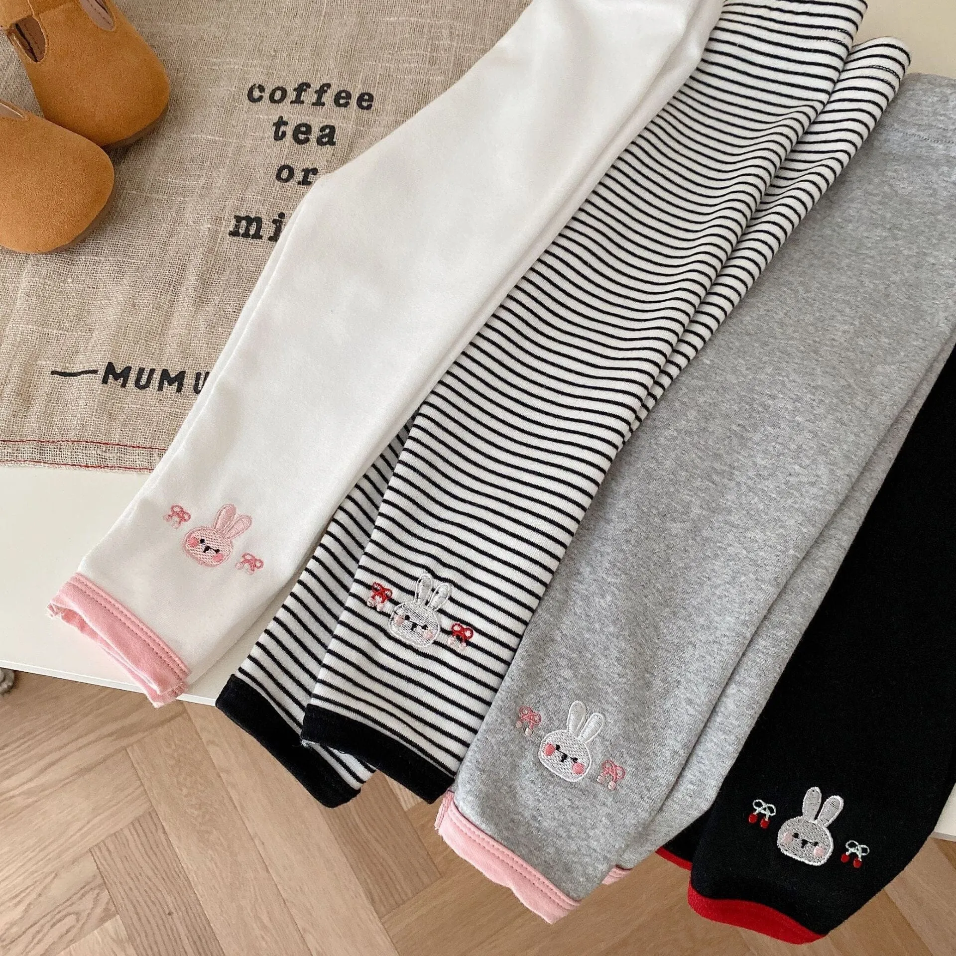 Embroidered Bunny Two Tone Leggings