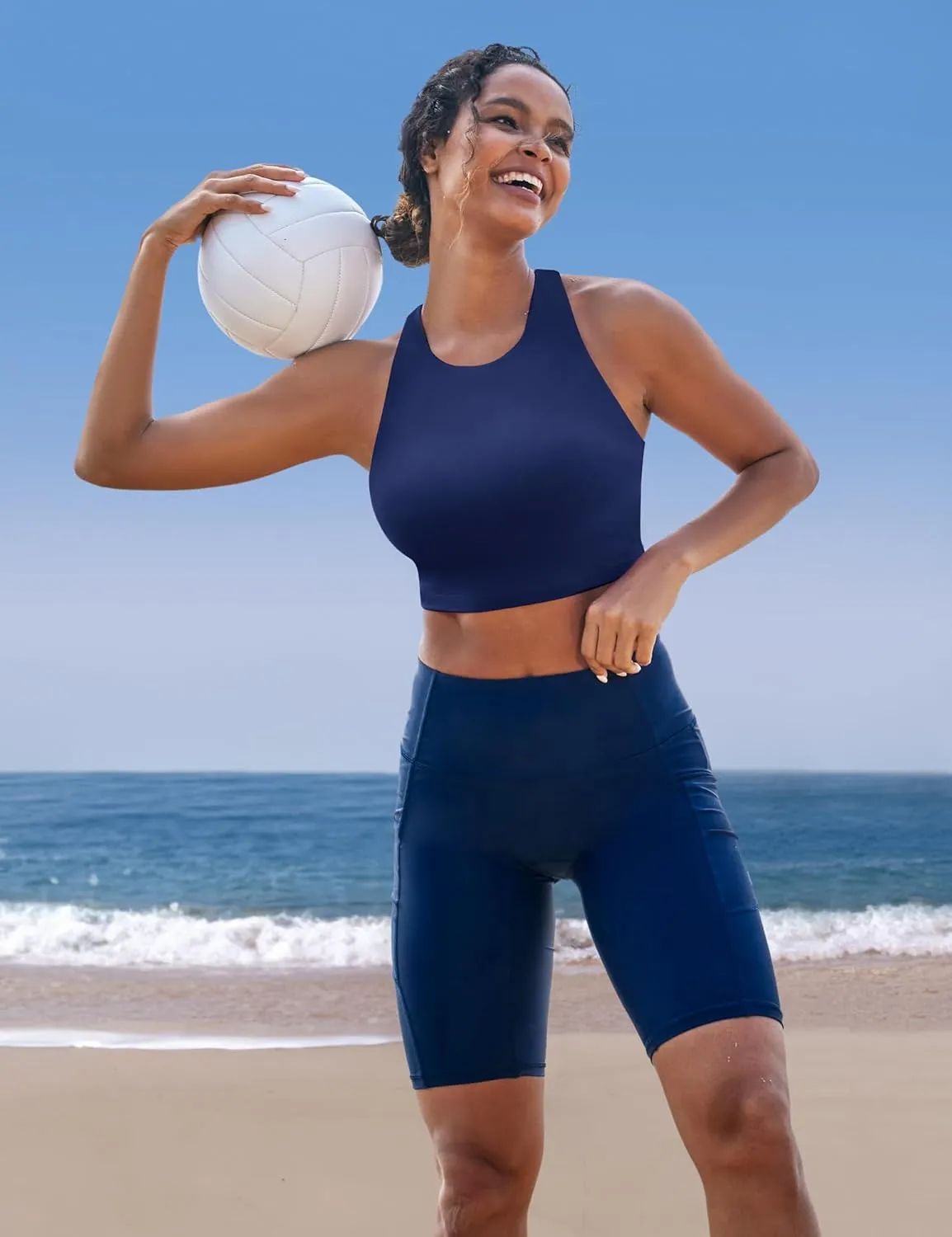Ewedoos Bikini Tops for Women Quick Dry UPF 50  Bathing Suit Tops for Women Adjustable Strap Padded Sports Bra Swim Top Only