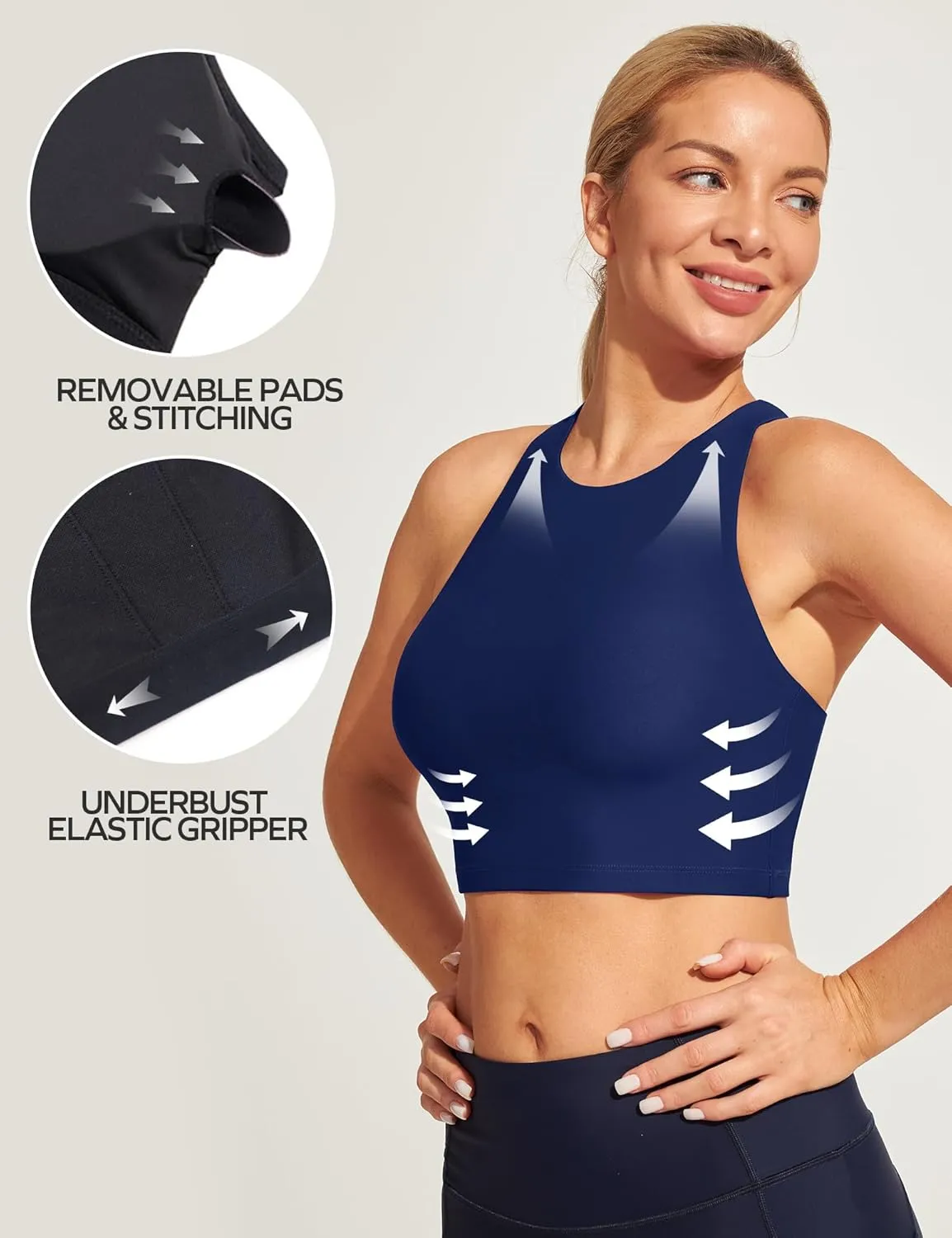 Ewedoos Bikini Tops for Women Quick Dry UPF 50  Bathing Suit Tops for Women Adjustable Strap Padded Sports Bra Swim Top Only
