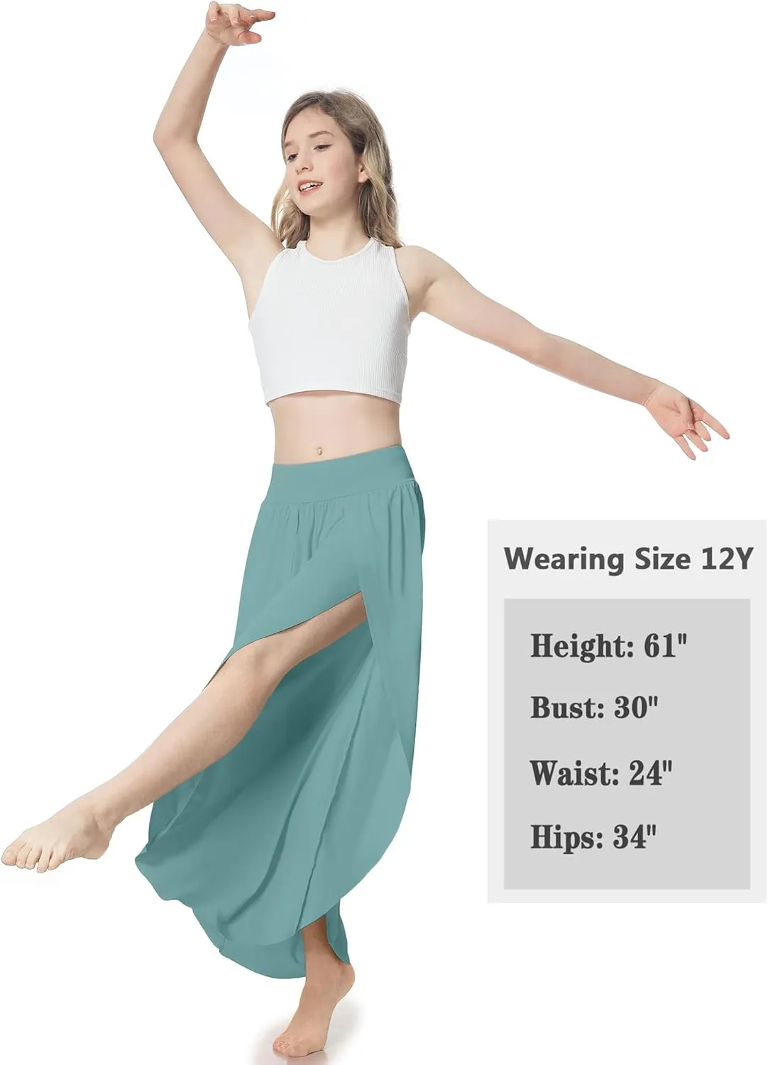 EXARUS Girls Flowy Pants Dance Palazzo Wide Leg Split High Waisted Trousers Casual for Kids 6-12Y