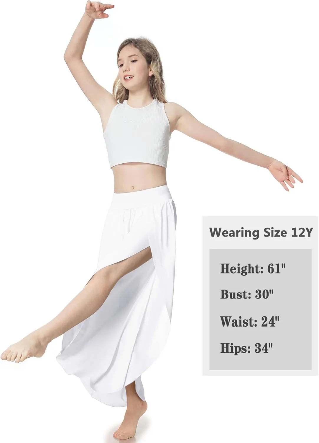 EXARUS Girls Flowy Pants Dance Palazzo Wide Leg Split High Waisted Trousers Casual for Kids 6-12Y