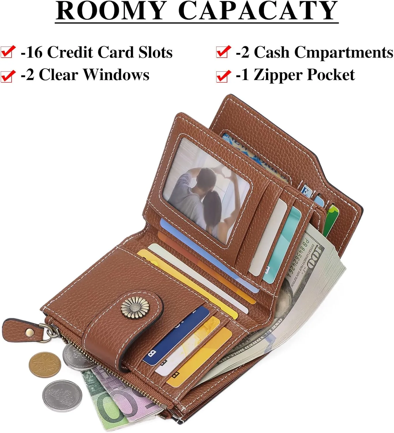 FALAN MULE Small Wallet for Women Leather Bifold Compact Small Womens Wallet with RFID Blocking