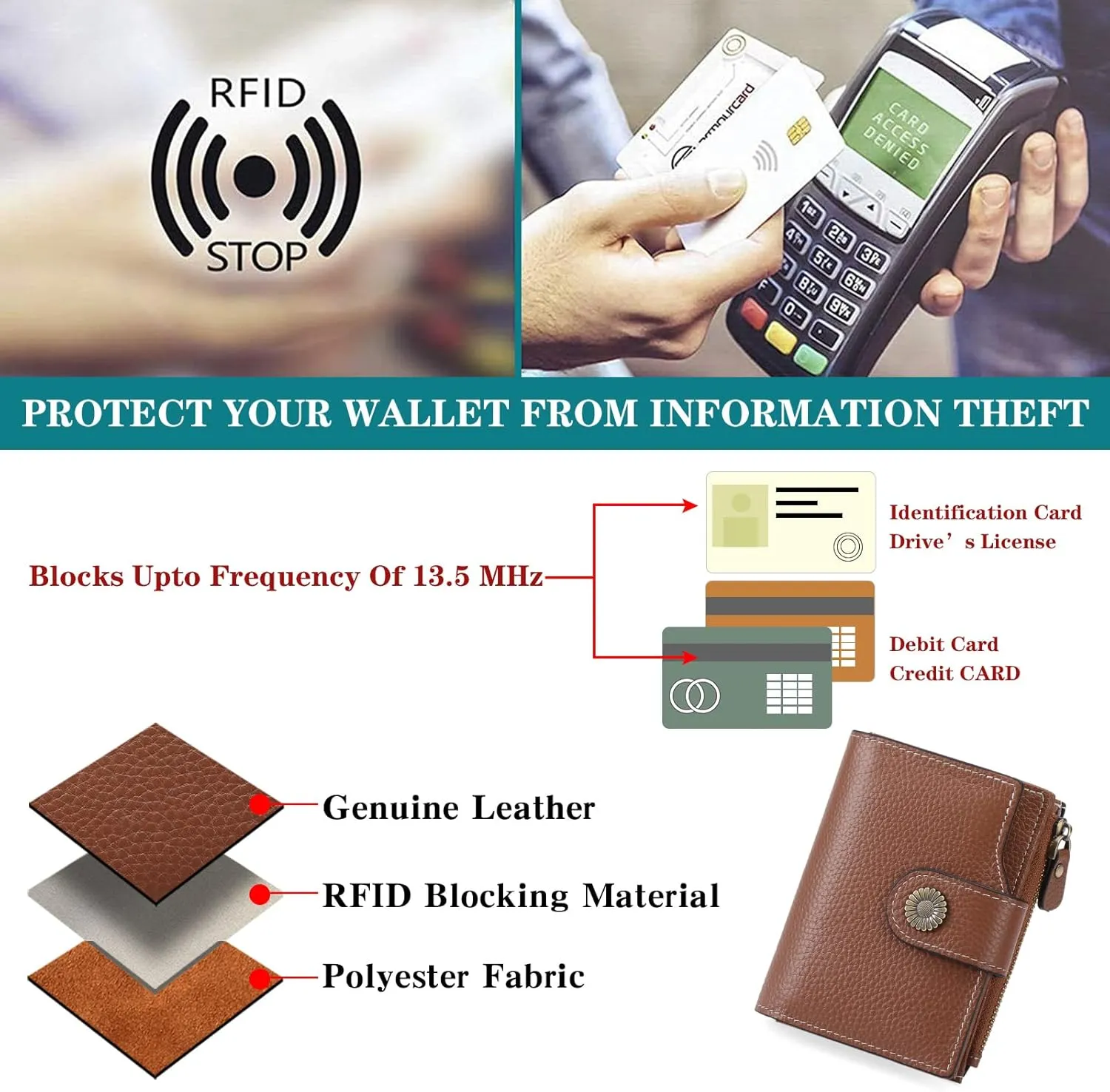 FALAN MULE Small Wallet for Women Leather Bifold Compact Small Womens Wallet with RFID Blocking