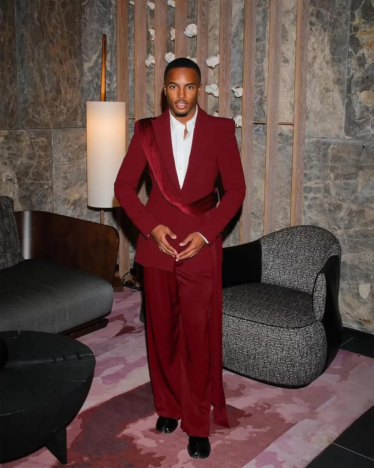 Fashion Mens Suit with Belt for Men 2 Piece Blazer Pants Peak Lapel Tuxedo Single Breasted Jacket Trousers for Party