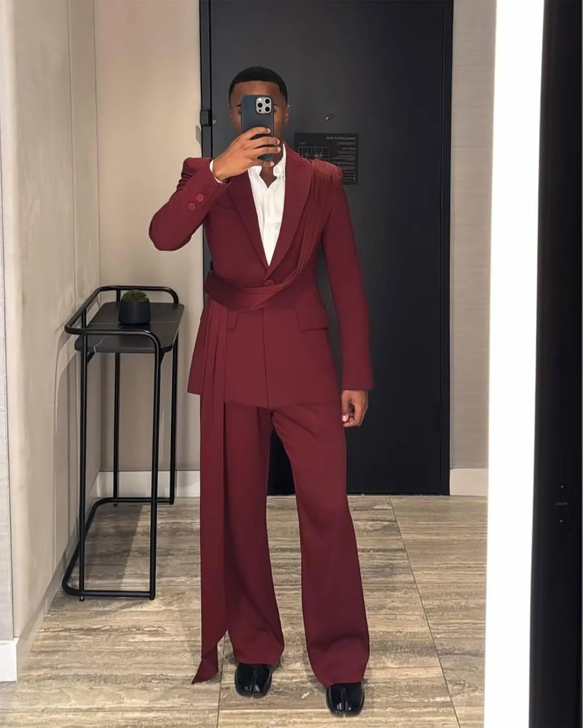 Fashion Mens Suit with Belt for Men 2 Piece Blazer Pants Peak Lapel Tuxedo Single Breasted Jacket Trousers for Party