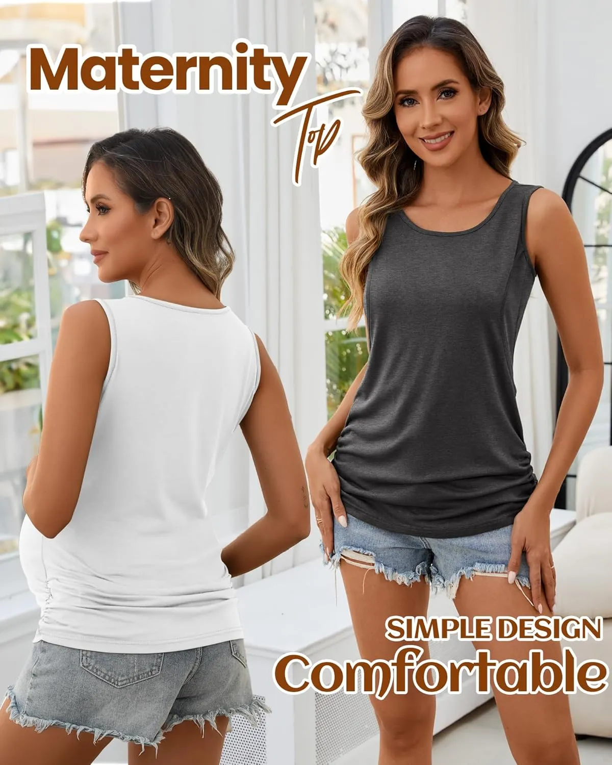Ficerd 4 Pack Women's Cotton Nursing Tank Tops Sleeveless Breastfeeding Maternity Shirts Double Layer Pregnancy Clothes