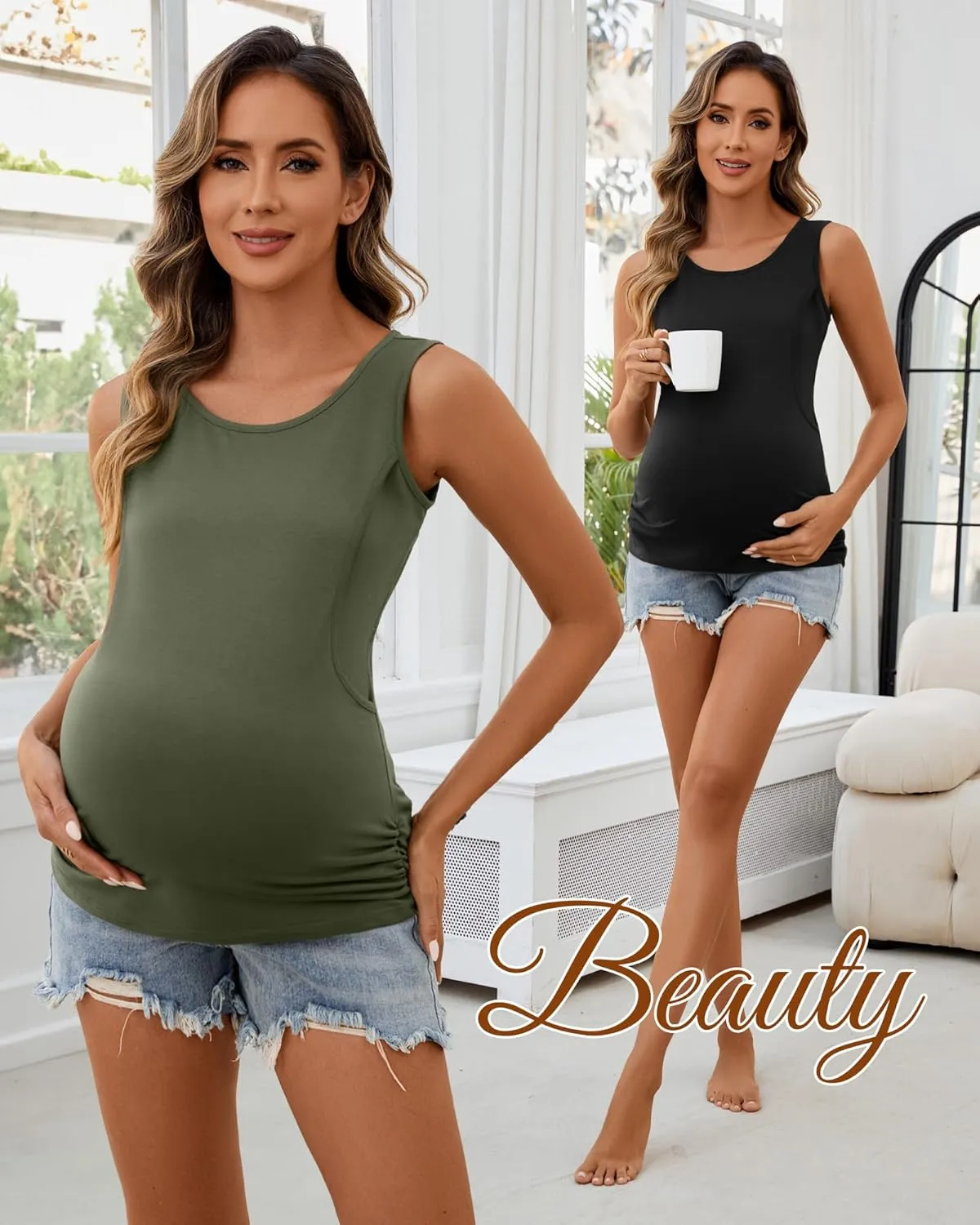 Ficerd 4 Pack Women's Cotton Nursing Tank Tops Sleeveless Breastfeeding Maternity Shirts Double Layer Pregnancy Clothes