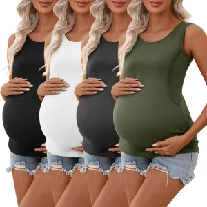 Ficerd 4 Pack Women's Cotton Nursing Tank Tops Sleeveless Breastfeeding Maternity Shirts Double Layer Pregnancy Clothes