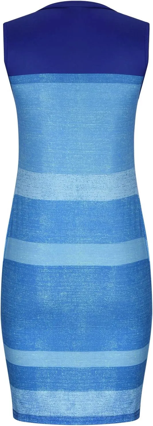 Firzero Women V Neck Beach Dress Botton Down Sleeveless Striped Mini Dresses Plus Size Summer Casual Crewneck Tank Dresses