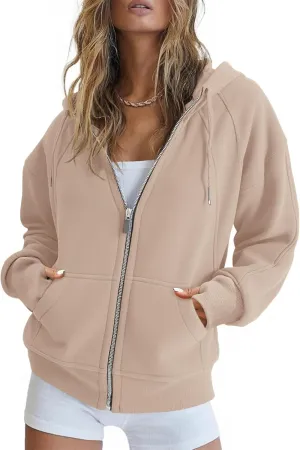 Fisoew Womens Zip Up Sweatshirts Fleece Lined Collar Crop Hoodie Casual Cotton Long Sleeve Tops with Thumb Hole