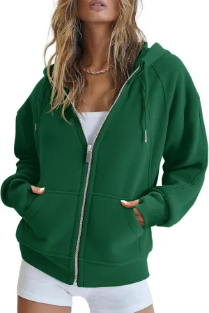 Fisoew Womens Zip Up Sweatshirts Fleece Lined Collar Crop Hoodie Casual Cotton Long Sleeve Tops with Thumb Hole