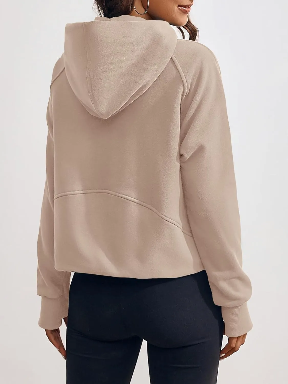 Fisoew Womens Zip Up Sweatshirts Fleece Lined Collar Crop Hoodie Casual Cotton Long Sleeve Tops with Thumb Hole