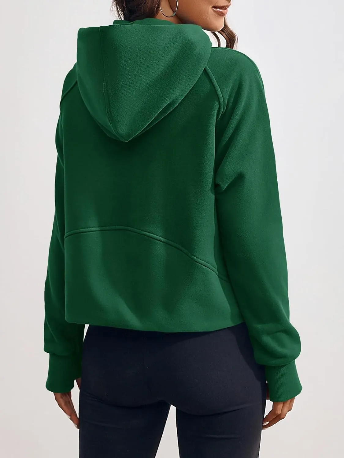 Fisoew Womens Zip Up Sweatshirts Fleece Lined Collar Crop Hoodie Casual Cotton Long Sleeve Tops with Thumb Hole