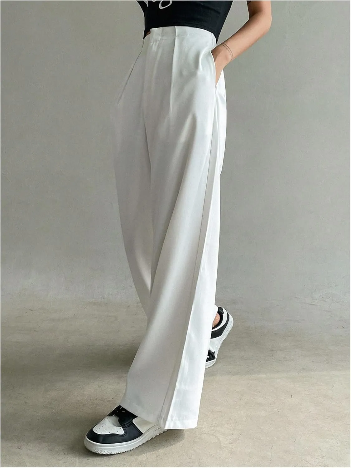 Floerns Women's High Waisted Wide Leg Suit Pants Business Work Pleated Trousers