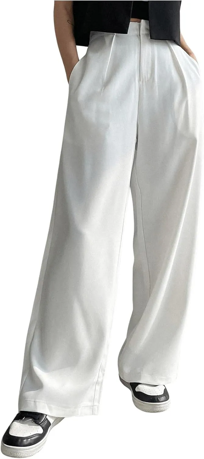 Floerns Women's High Waisted Wide Leg Suit Pants Business Work Pleated Trousers