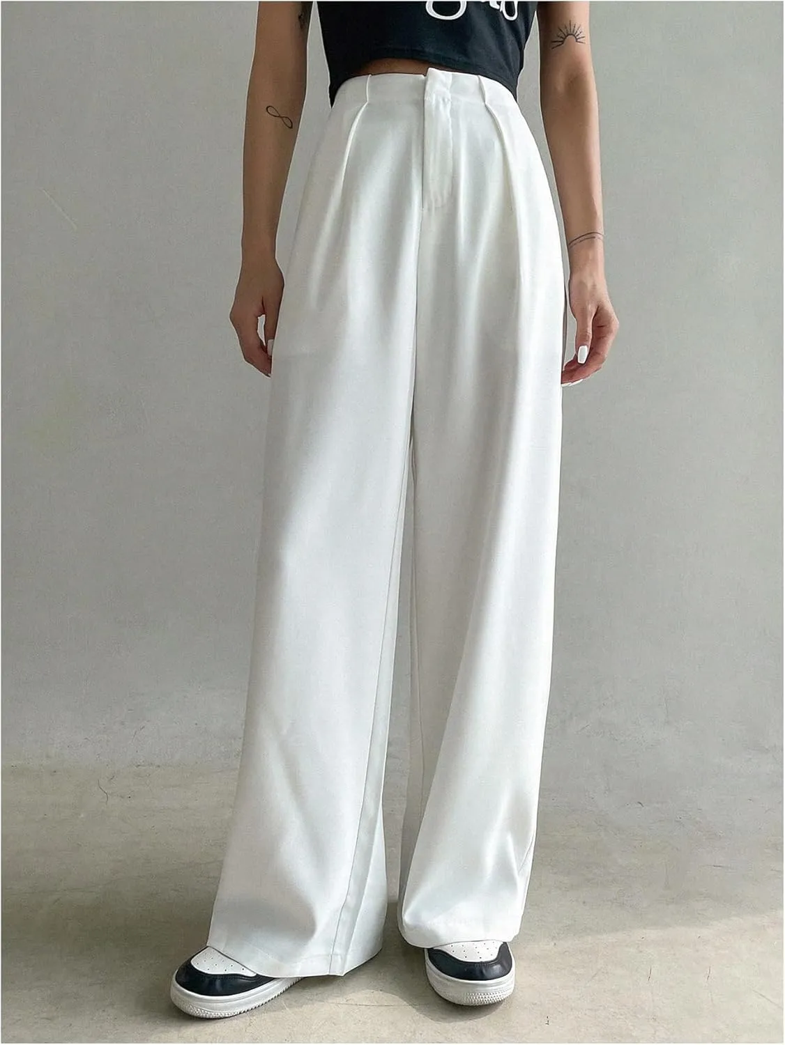 Floerns Women's High Waisted Wide Leg Suit Pants Business Work Pleated Trousers