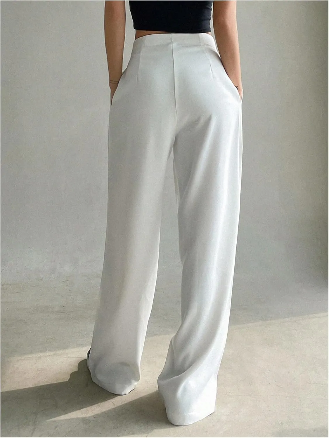 Floerns Women's High Waisted Wide Leg Suit Pants Business Work Pleated Trousers