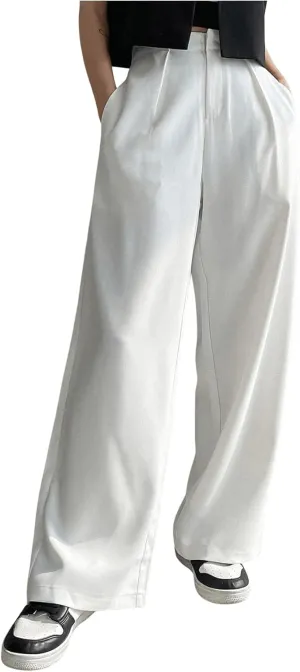 Floerns Women's High Waisted Wide Leg Suit Pants Business Work Pleated Trousers