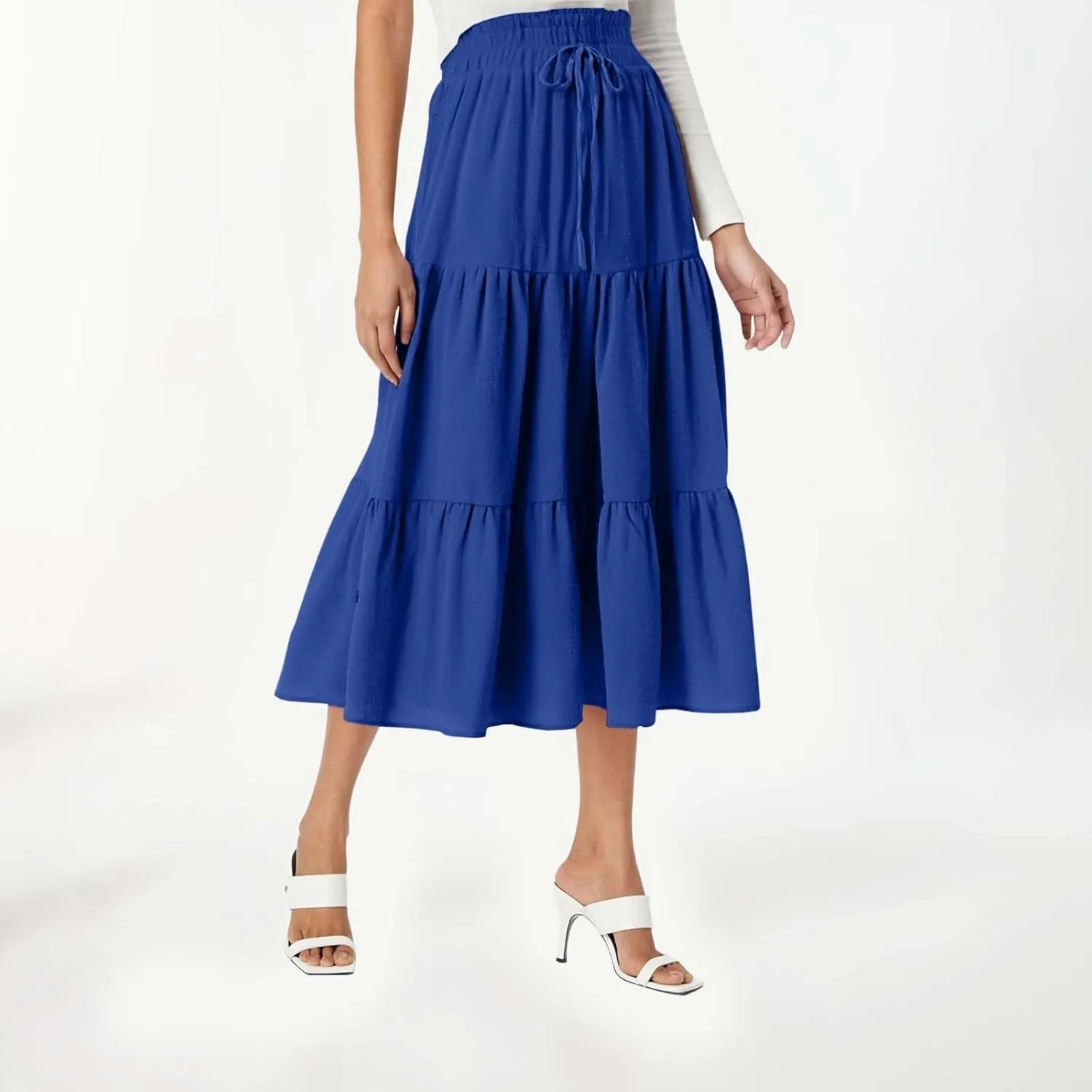 Floral Maxi Skirt for Women Tiered Boho High Waisted Pleated Midi Skirt Flowy A-Line Cute Spring Summer Long Skirts